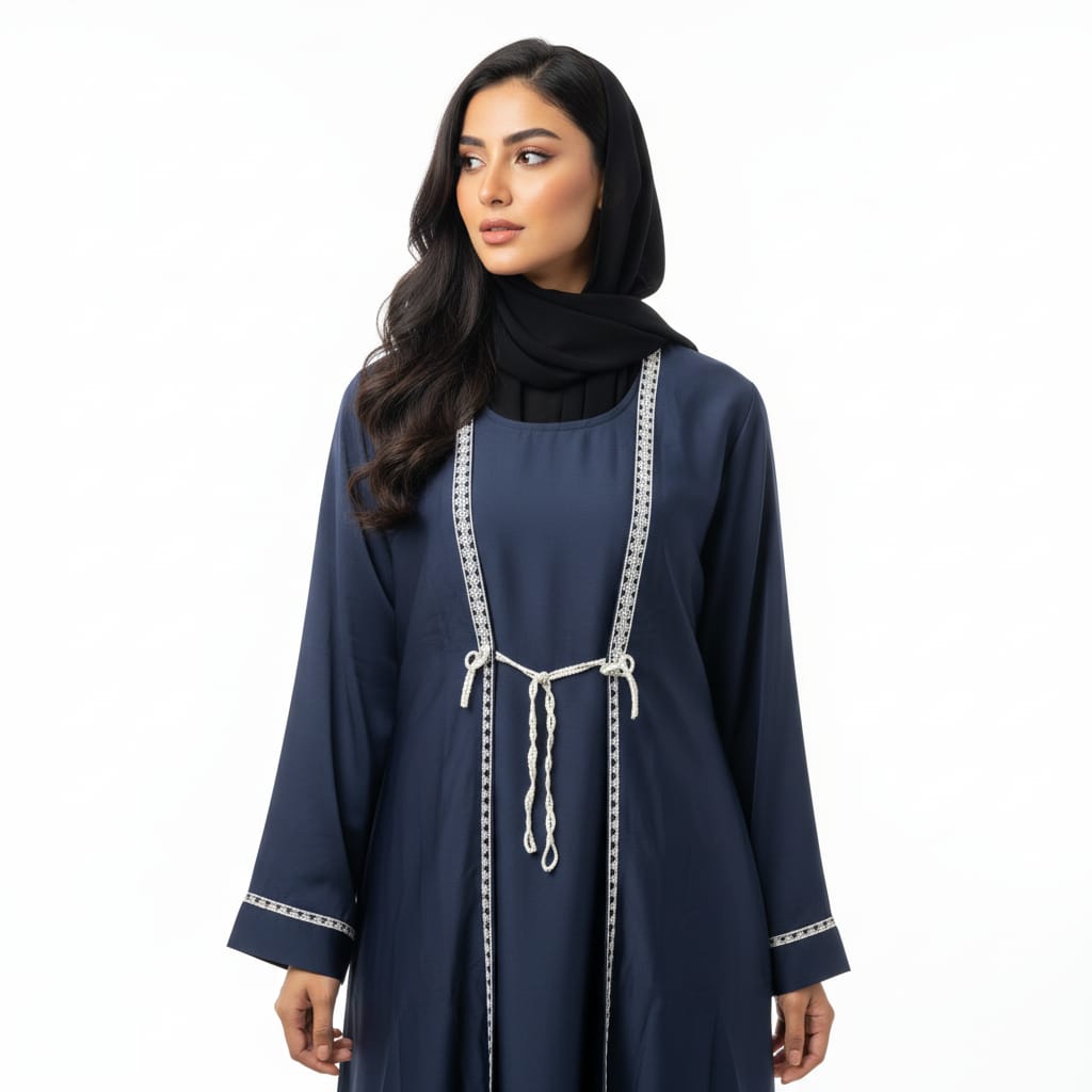 Imported TikTok Fabric Attached Jacket Style Abaya – Diamond Lace Work