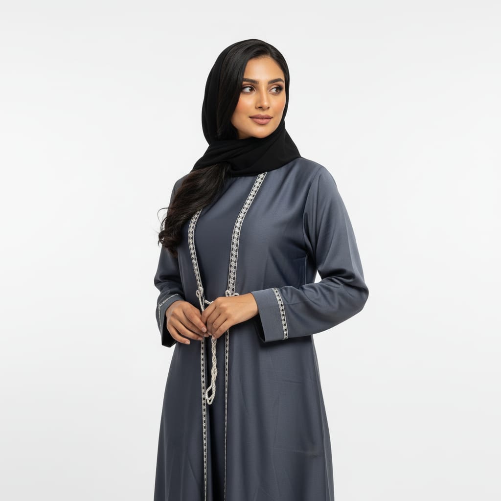 Imported TikTok Fabric Attached Jacket Style Abaya – Diamond Lace Work
